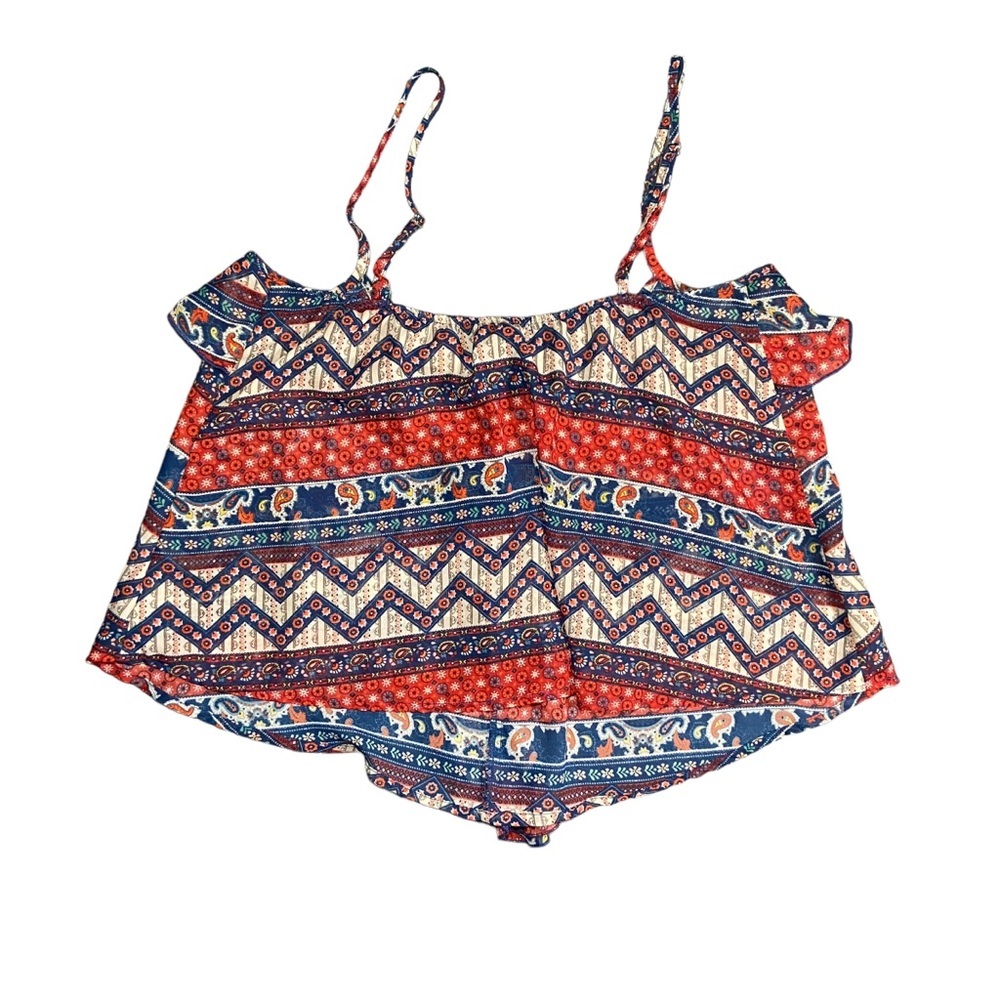 5/$25 Y2K Bohemian Ruffle Camisole Tank Top Mixed Print  Size Medium - Picture 3 of 3